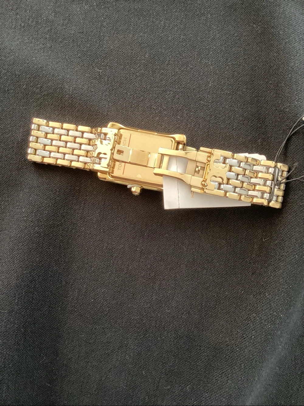 Tory Burch Two-Tone Gold and Silver Crystal-Trim Rectangular Watch